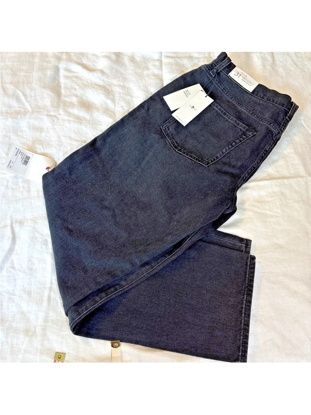 7 For All Mankind Julia Boyfriend Jeans 31 Thunder Wash Black Tapered New NWT